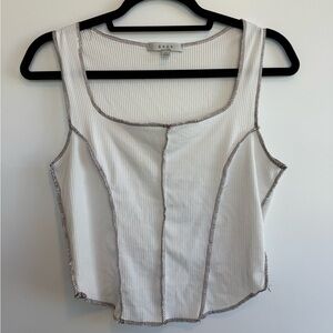 White Ribbed Tank Top with Contrast Stitching